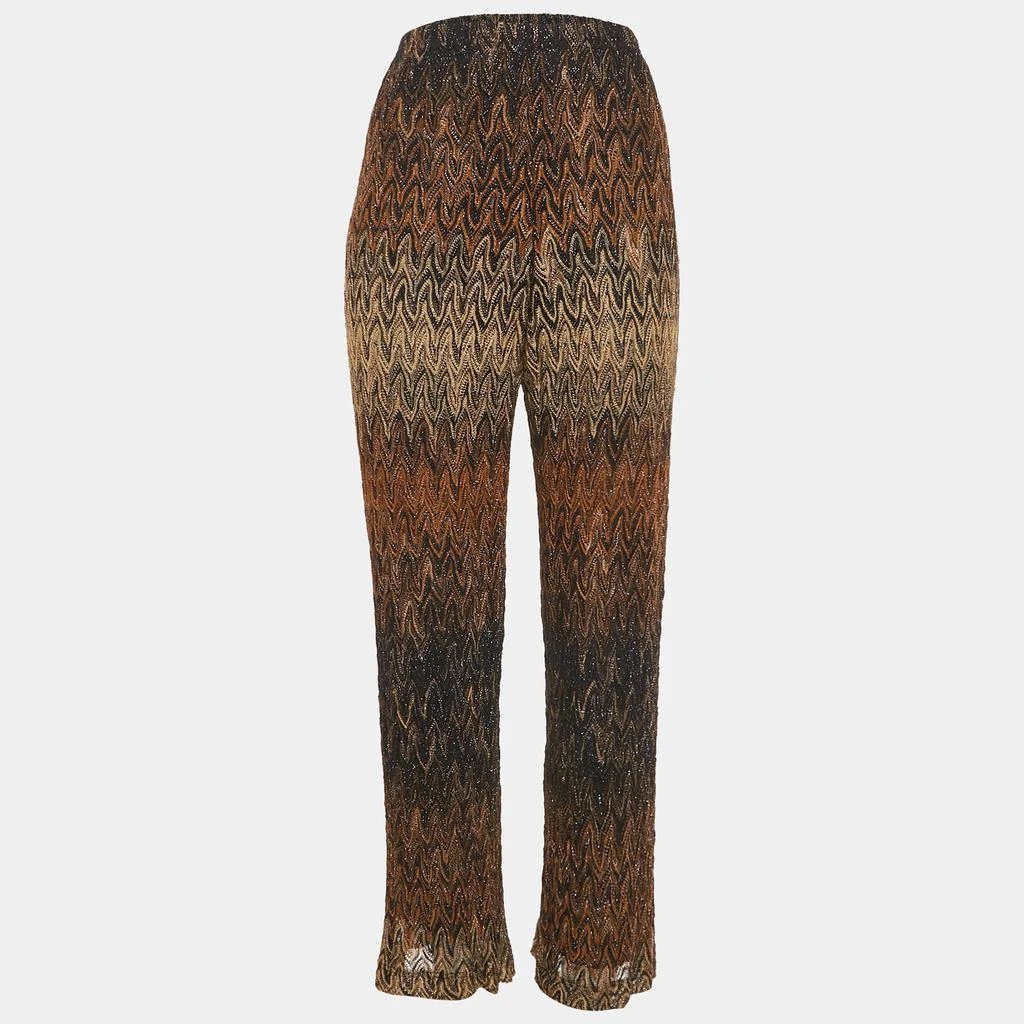 Missoni Missoni Brown Patterned Lurex Knit Flared Trousers M 1