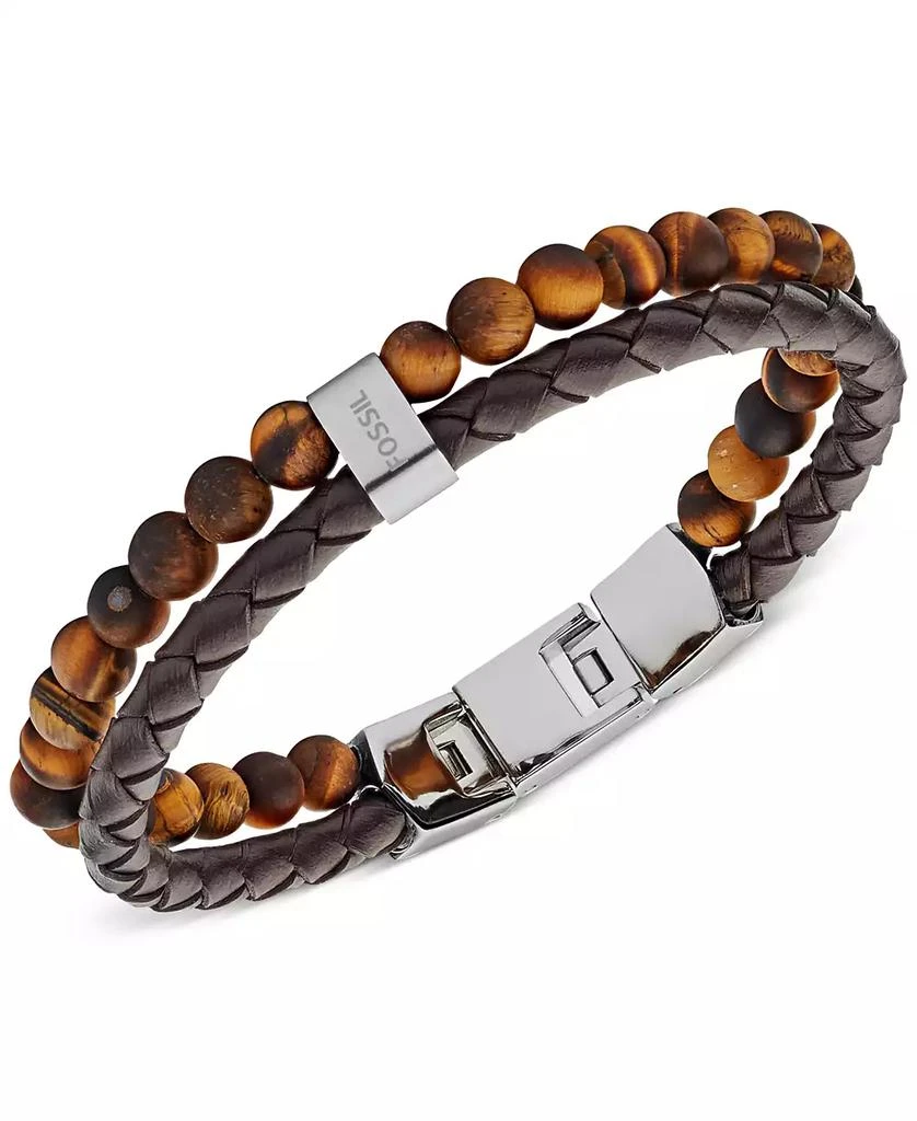 Fossil Men's Tiger's Eye and Brown Leather Bracelet 1