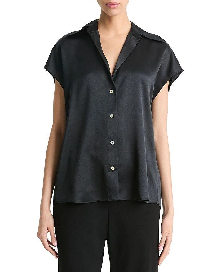 Vince Silk Cap Sleeve Ruched Back Shirt 1