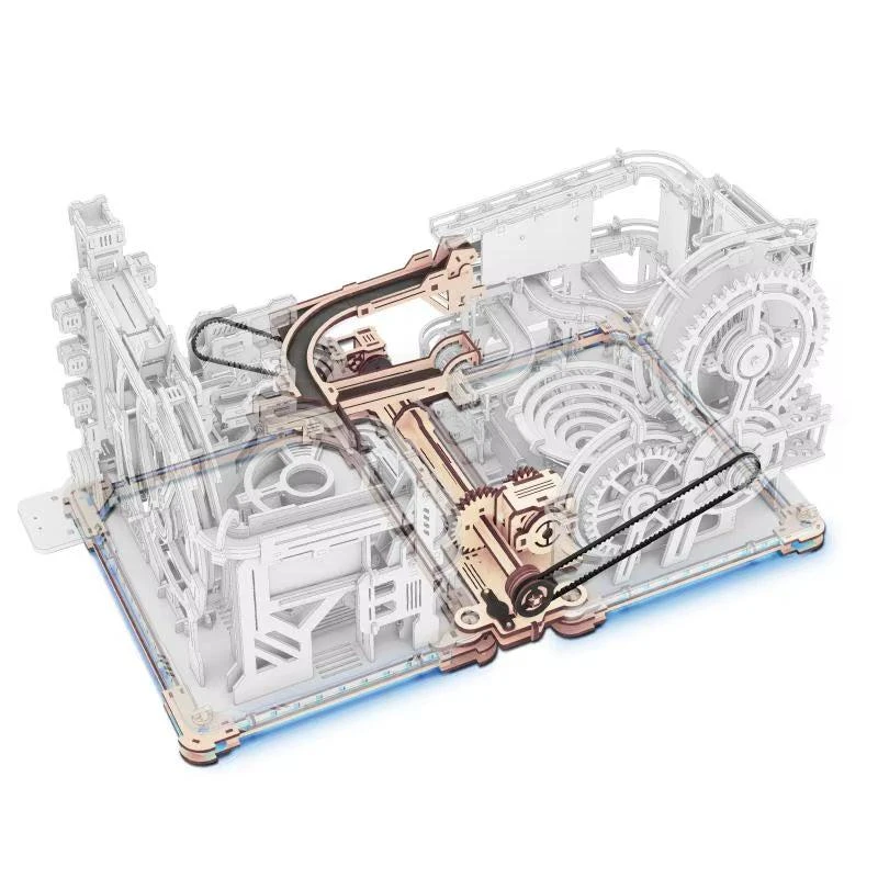 Robotime Rokr Electric Marble Run with LED Lighting - 3D Puzzle Toy Spaceport for Kids and Children, Connect with Night City Theme