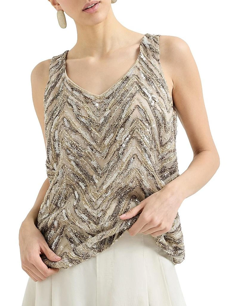 Brunello Cucinelli Crispy Silk Top with Dazzling Chevron Embroidery 2