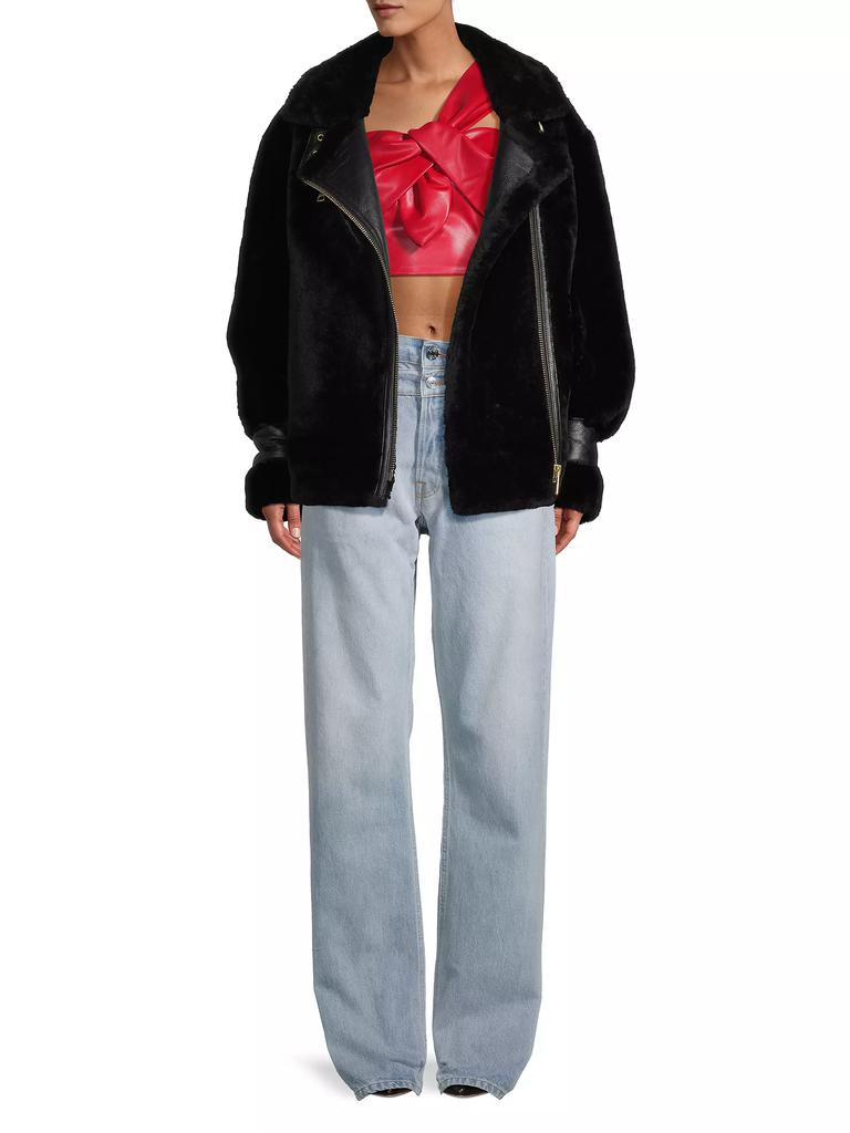 Nicole Benisti Grand Dyed Shearling & Leather Coat