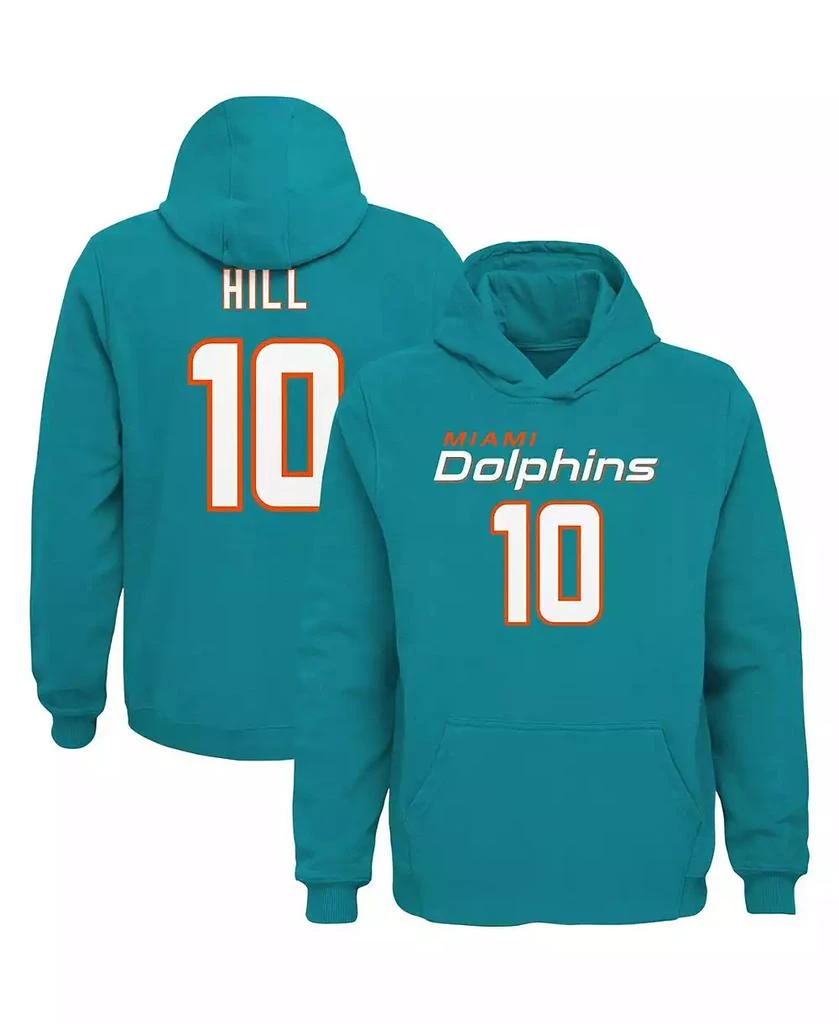 Outerstuff Big Boys Tyreek Hill Aqua Miami Dolphins Mainliner Player Name and Number Pullover Hoodie 1