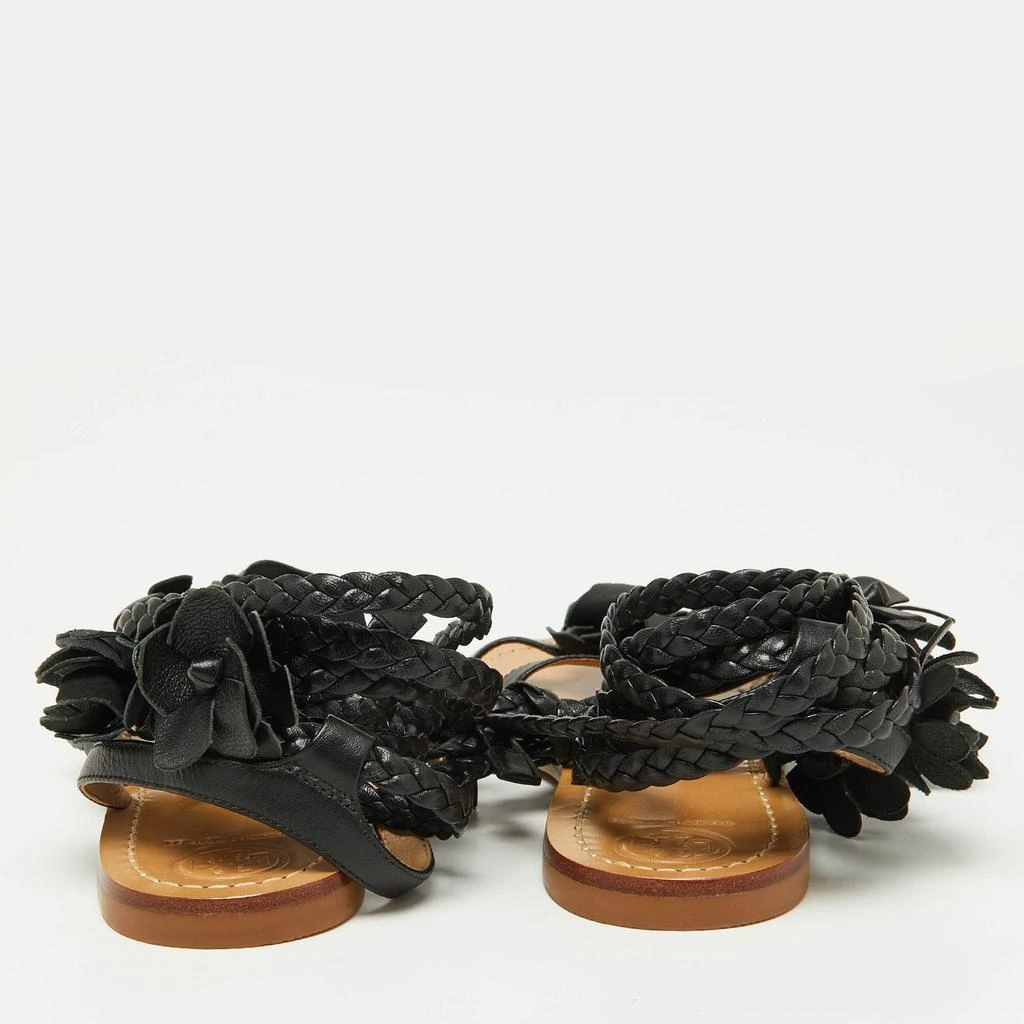 Tory Burch Tory Burch Black Leather Blossom Floral Embellished Flat Gladiator Sandals Size 37 5