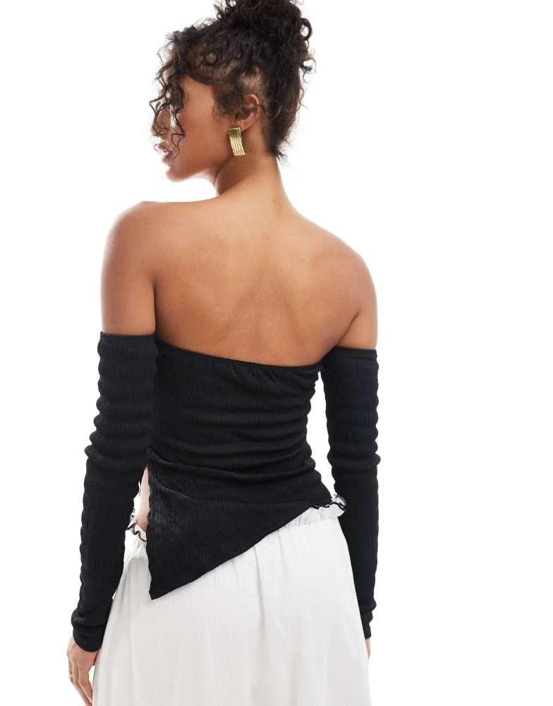 ASOS ASOS DESIGN textured bardot top with asymmetric hem in black 4