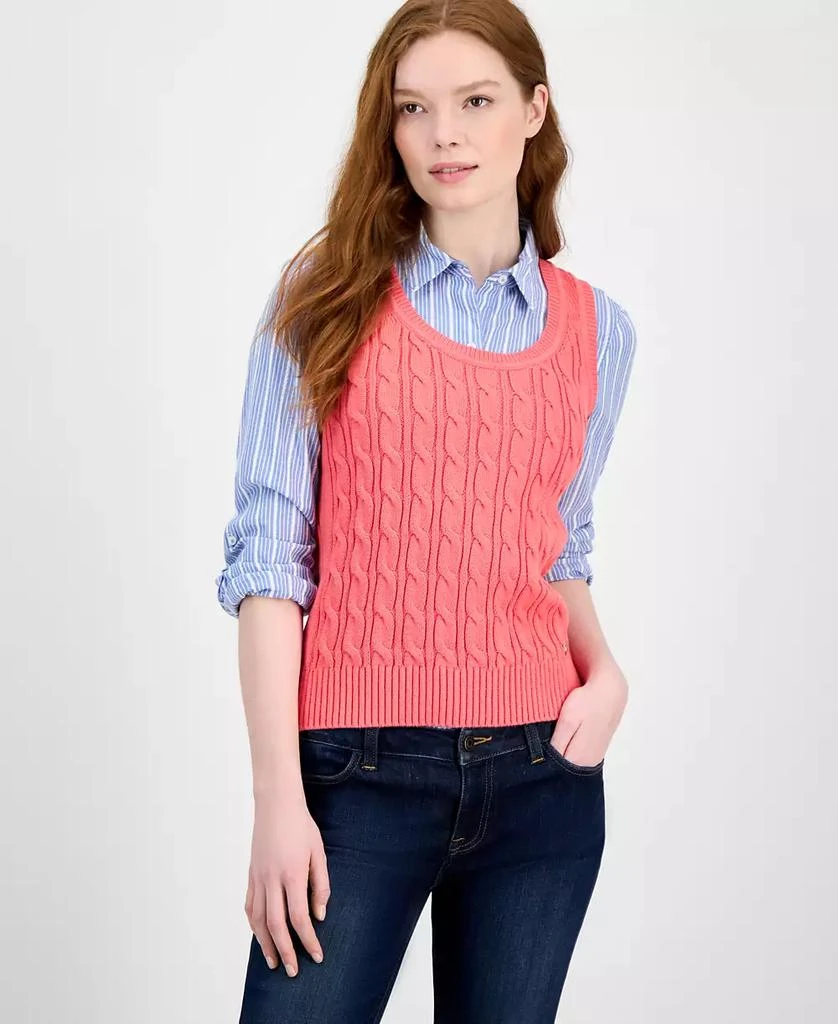 Tommy Hilfiger Women's Cotton Cable-Knit Sweater Tank Top 1