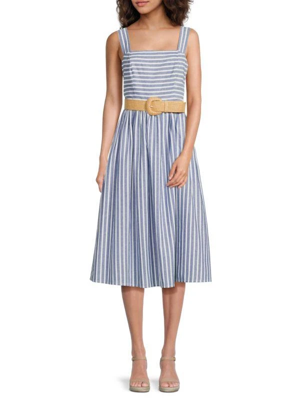 Eliza J Missy Striped Cotton Midi-Dress 1