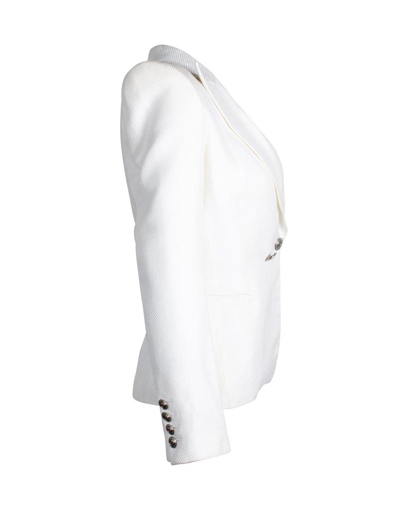 PIERRE BALMAIN Peak Lapel Double-Breasted Blazer in White Cotton