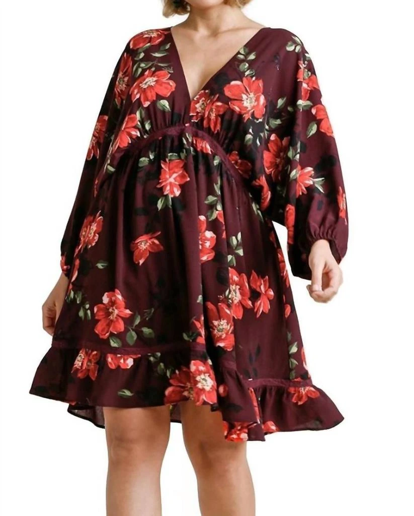 strapless open back dress Umgee Red & Black Printed Midi Dress Red/Black / M main image 0