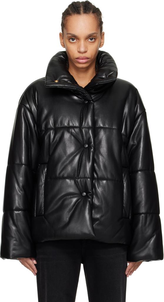 Nanushka Black Hide Faux-Leather Puffer Jacket