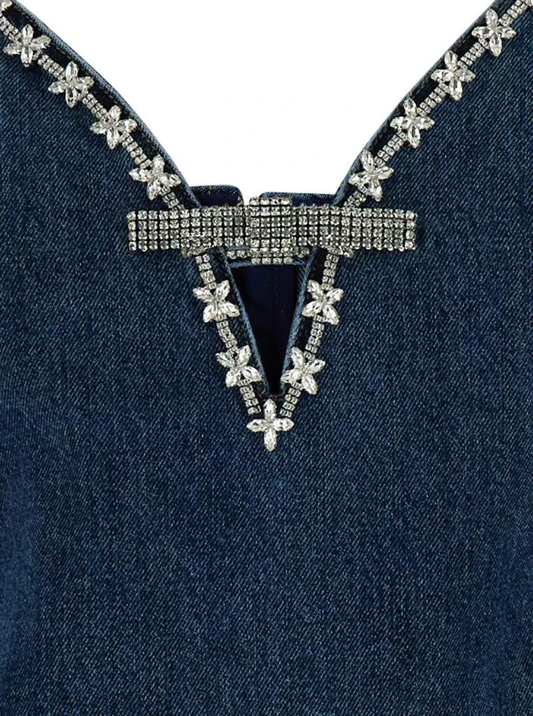 Self Portrait Blue Mini Dress With Bow Detail On The Front And Crystal Embellishment In Denim Woman 3