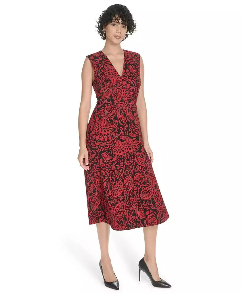 Tommy Hilfiger Women's Printed V-Neck Midi Dress - Black/Scarlet - 6 Tommy Hilfiger Women's Printed V-Neck Midi Dress - Black/Scarlet - 6