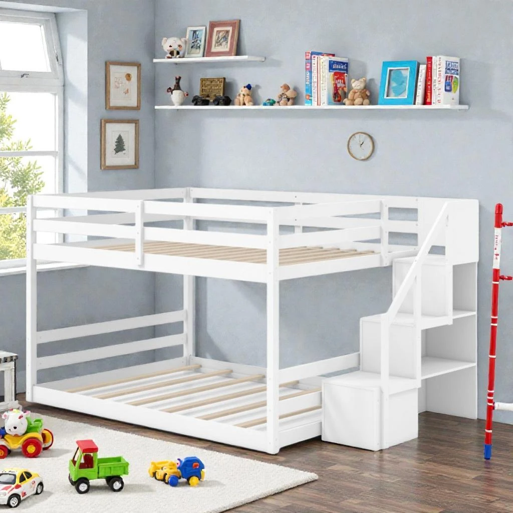 Hivvago Wooden Full Size Bunk Bed with Space-Saving Stair Storage Feature 4