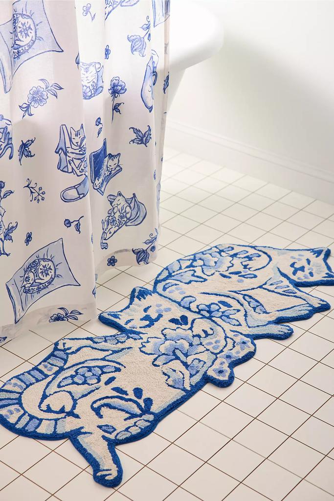 Delft Cat Shaped Tufted Bath Mat - Thumbnail 2