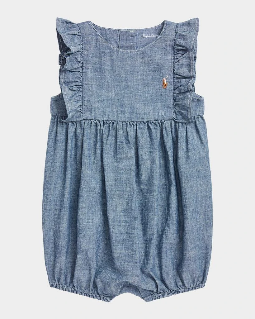 Ralph Lauren Girl's Chambray Ruffle-Trim Bubble Romper, Size 3M-24M 1