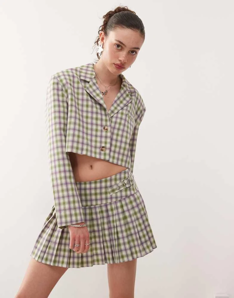 COLLUSION COLLUSION tailored 90s pleated mini skirt co-ord in check 1