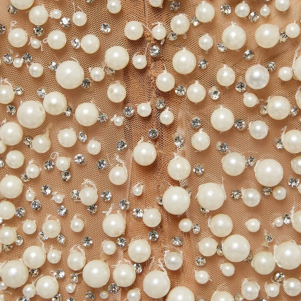 Yousef Al Jasmi Yousef Al Jasmi Cream Pearl Embellished Tulle Sheer Evening Dress S 8