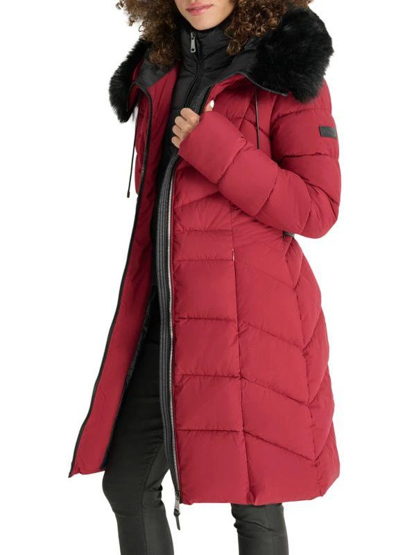 DKNY Missy Faux Fur Longline Puffer Coat With Bib 3