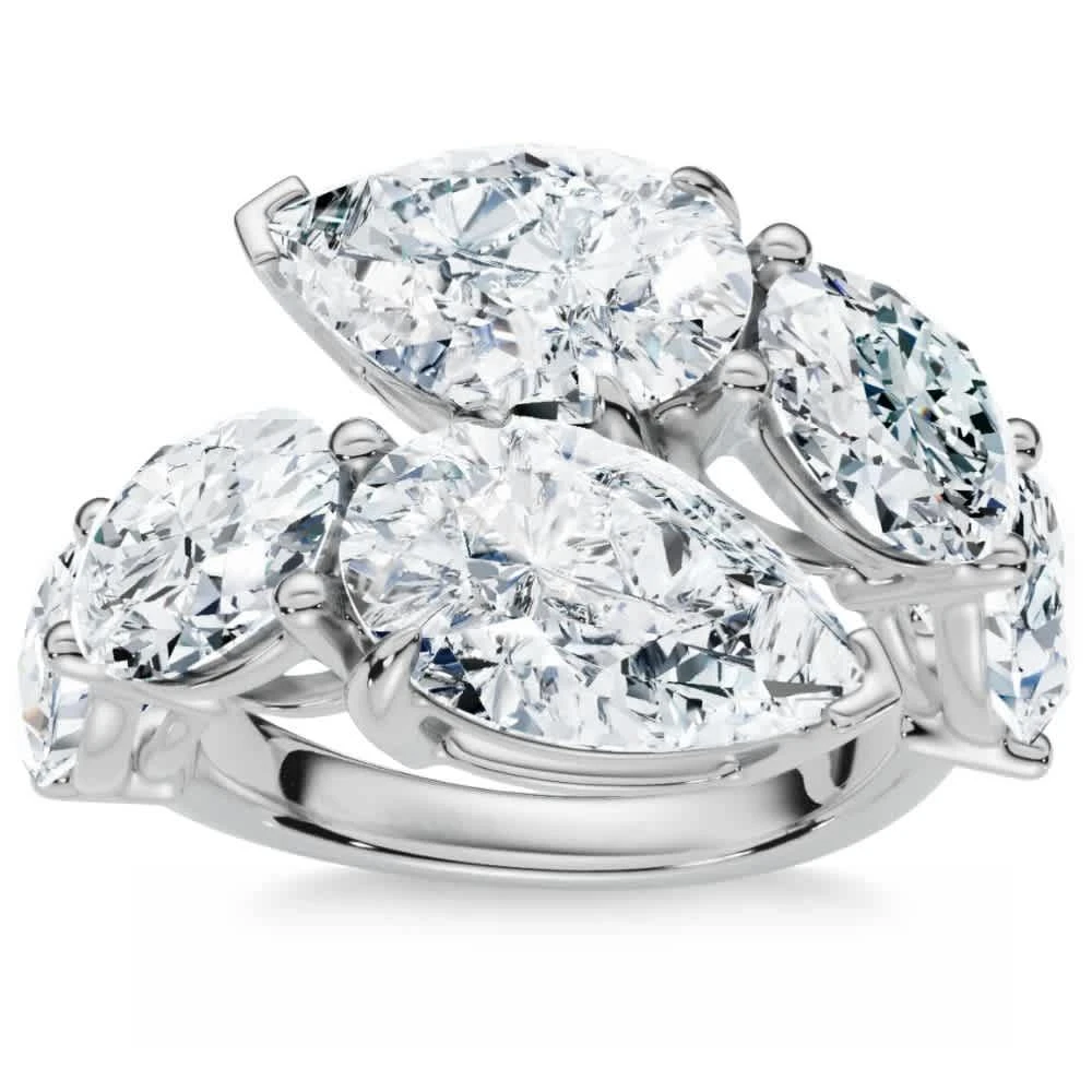 Pompeii3 7.10Ct Pear 
Oval Shape Bypass Ring Gold Lab Grown 5