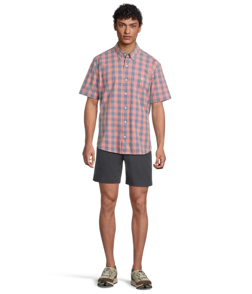 L.L.BEAN Comfort Stretch Chambray Shirt Short Sleeve Traditional Fit Plaid 5