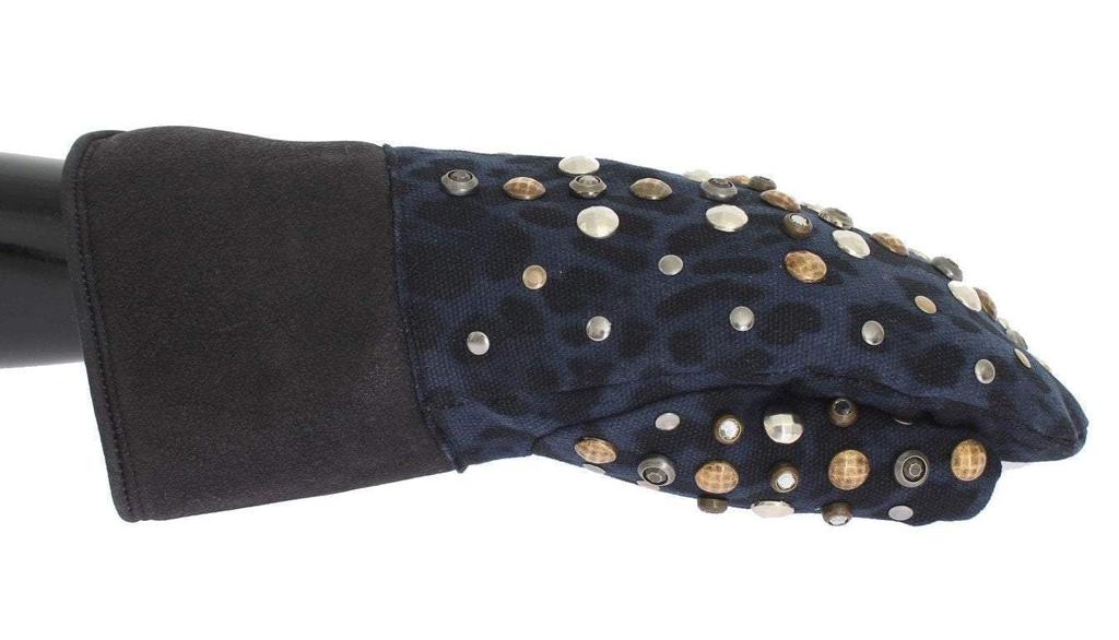 Dolce & Gabbana Dolce & Gabbana  Gray Wool Shearling Studded Blue Leopard Gloves