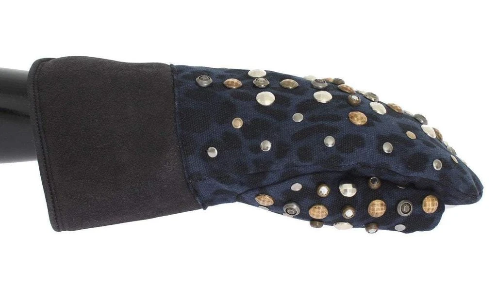 Dolce & Gabbana Dolce & Gabbana  Gray Wool Shearling Studded Blue Leopard Gloves 1