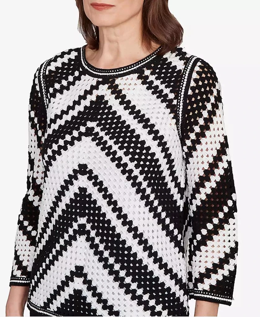 Alfred Dunner Women's Santa Barbara Chevron Crochet Bell Sleeve Top 5