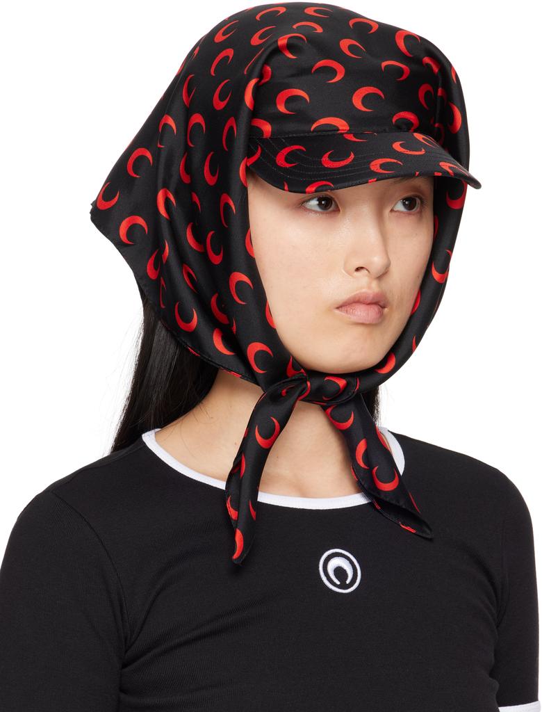 帽子 MARINE SERRE Regenerated CAP SSENSE Exclusive Black & Red Regenerated Silk Veiled Cap – On Sale