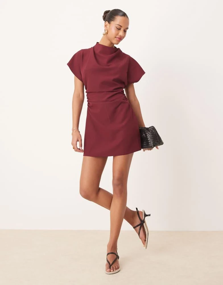 burgundy high neck mini dress Cute Burgundy High Neck Short Homecoming Dresses With Tiered Skirt PFH   Promfast