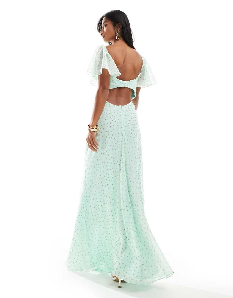 ASOS DESIGN Petite satin corset detail chiffon bias maxi dress with flutter  sleeve in micro spot  On Sale Now with Up to 45% Off | Discover Exclusive  Deals & Savings at