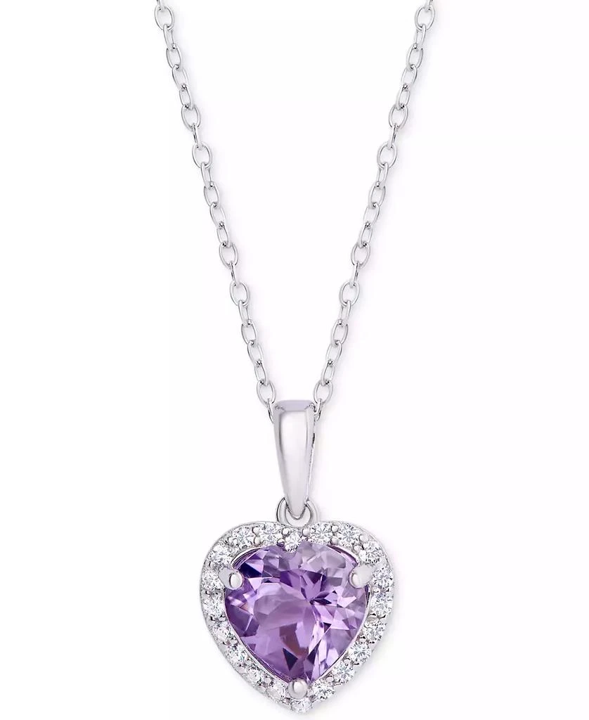 Macy's Amethyst (1-1/2 ct. t.w.) & Cubic Zirconia 18" Heart Pendant Necklace in Sterling Silver 1