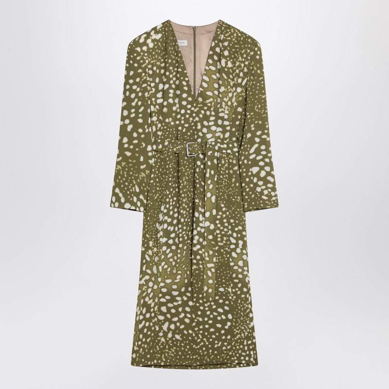 Dries Van Noten Dries Van Noten Dress With Belt And Khaki Green Print