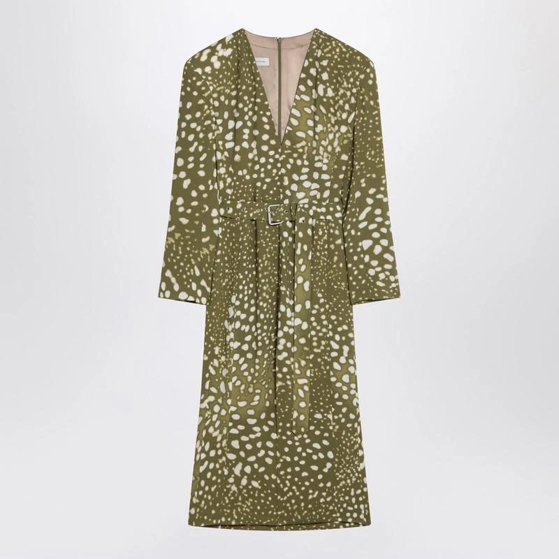 Dries Van Noten Dries Van Noten Dress With Belt And Khaki Green Print 1