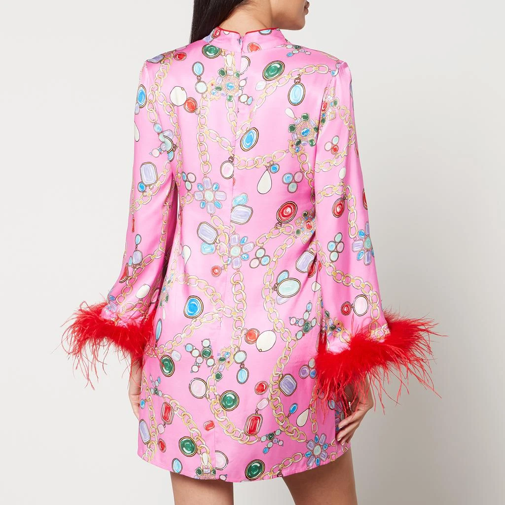 Kitri Carlotta Printed Feather-Trimmed Satin Mini Dress 2