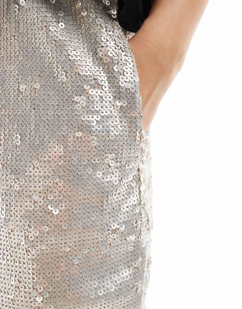 ASOS ASOS DESIGN sequin wide leg tailored trouser in cream 3