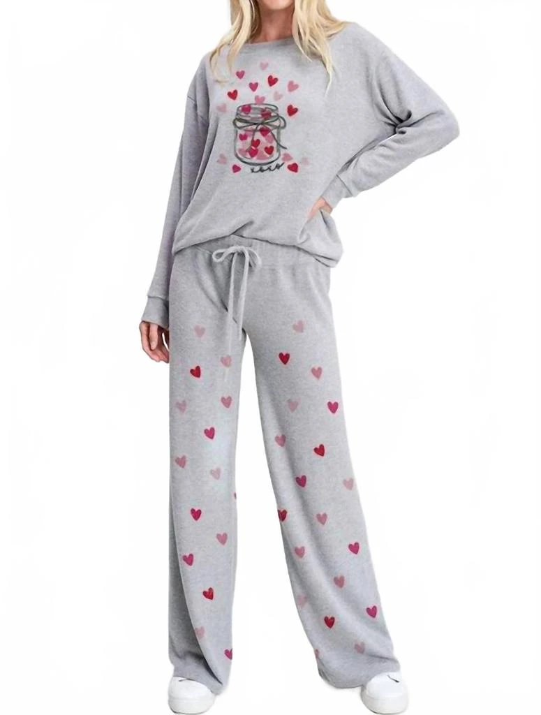 Phil Love Heart Bottle Loungewear Set In Heather Grey