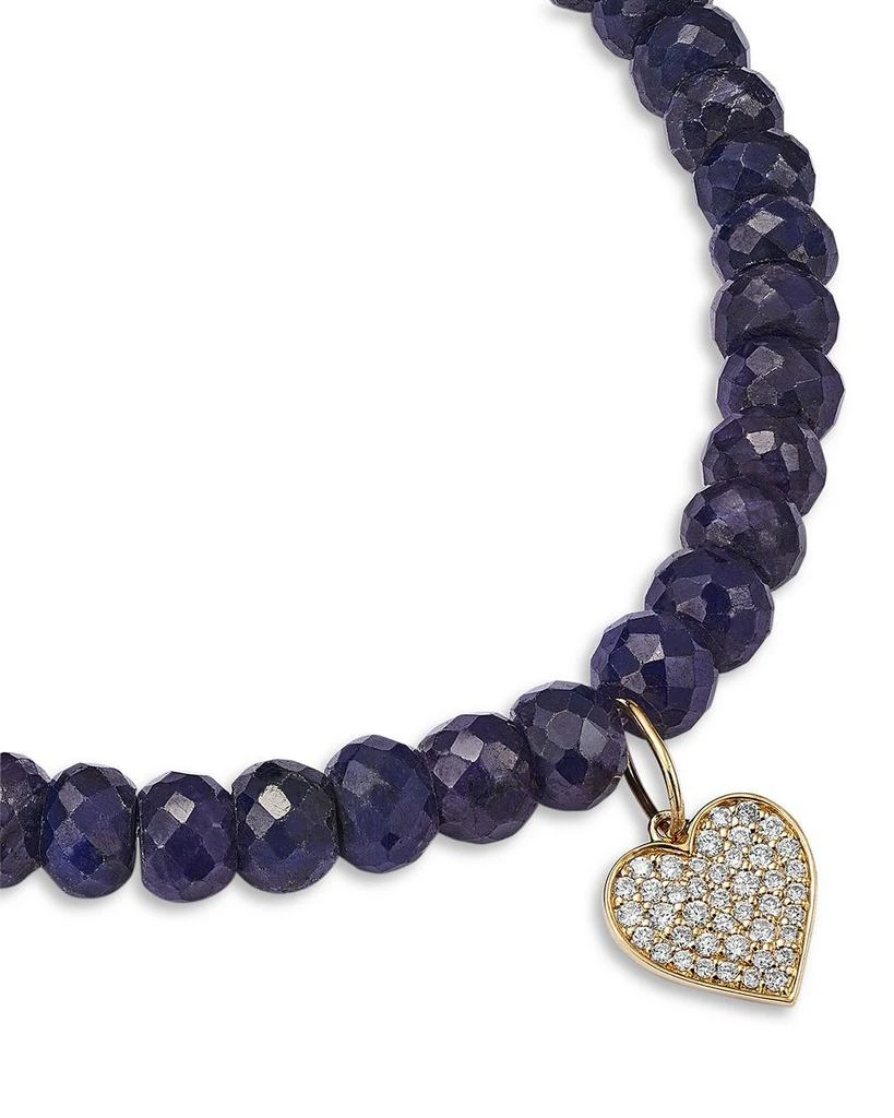 Sydney Evan Mini Pavé Diamond Heart Charm Blue Sapphire Corundum Beaded Bracelet 3