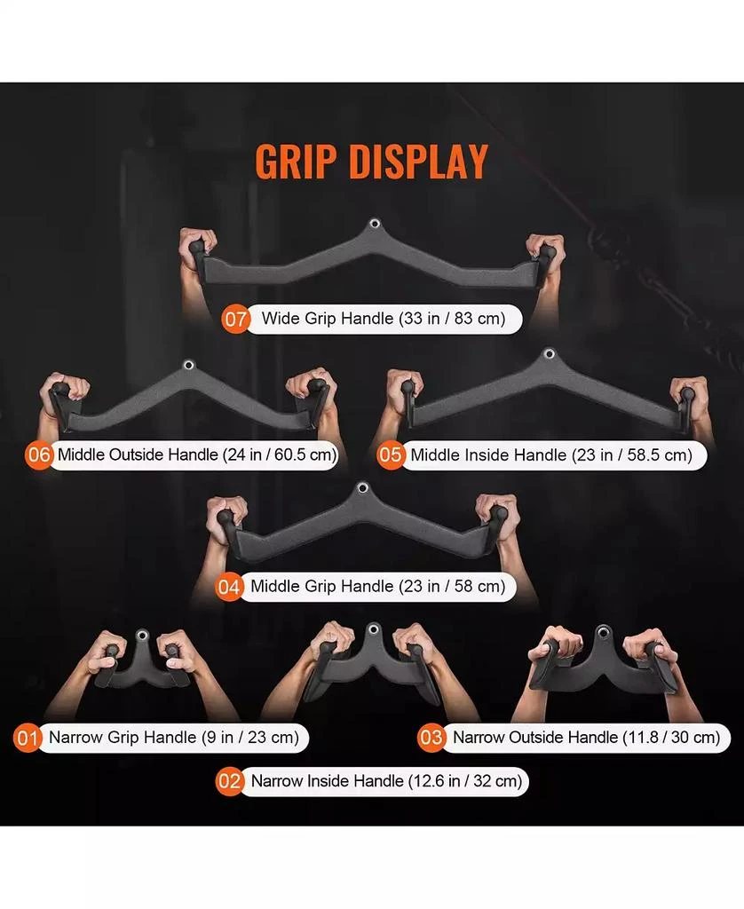 SUGIFT SUGFIT LAT Pulldown Bar Set 7-Piece Cable Row T-Bar V-Bar Attachments Rubber Grip 9