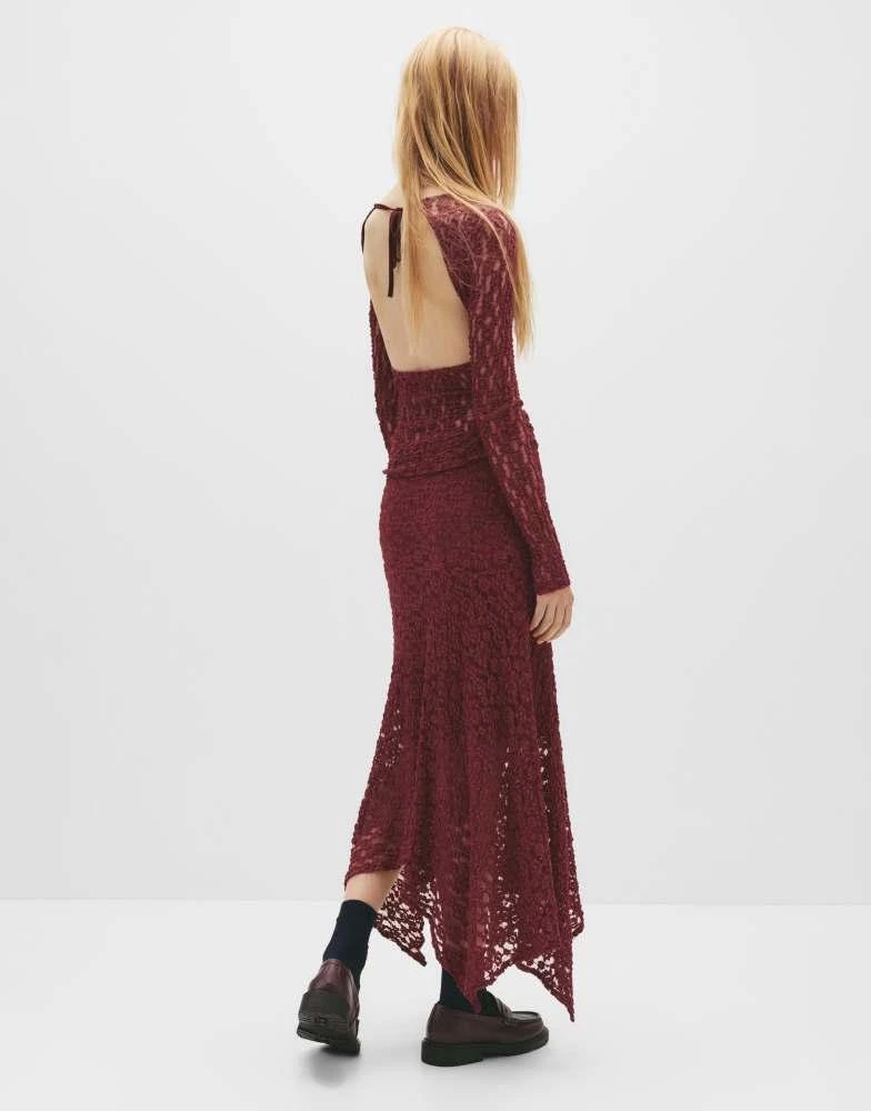 knee length dresses for ladies Burgundy Lace Collared Midi Dress – self-portrait-US