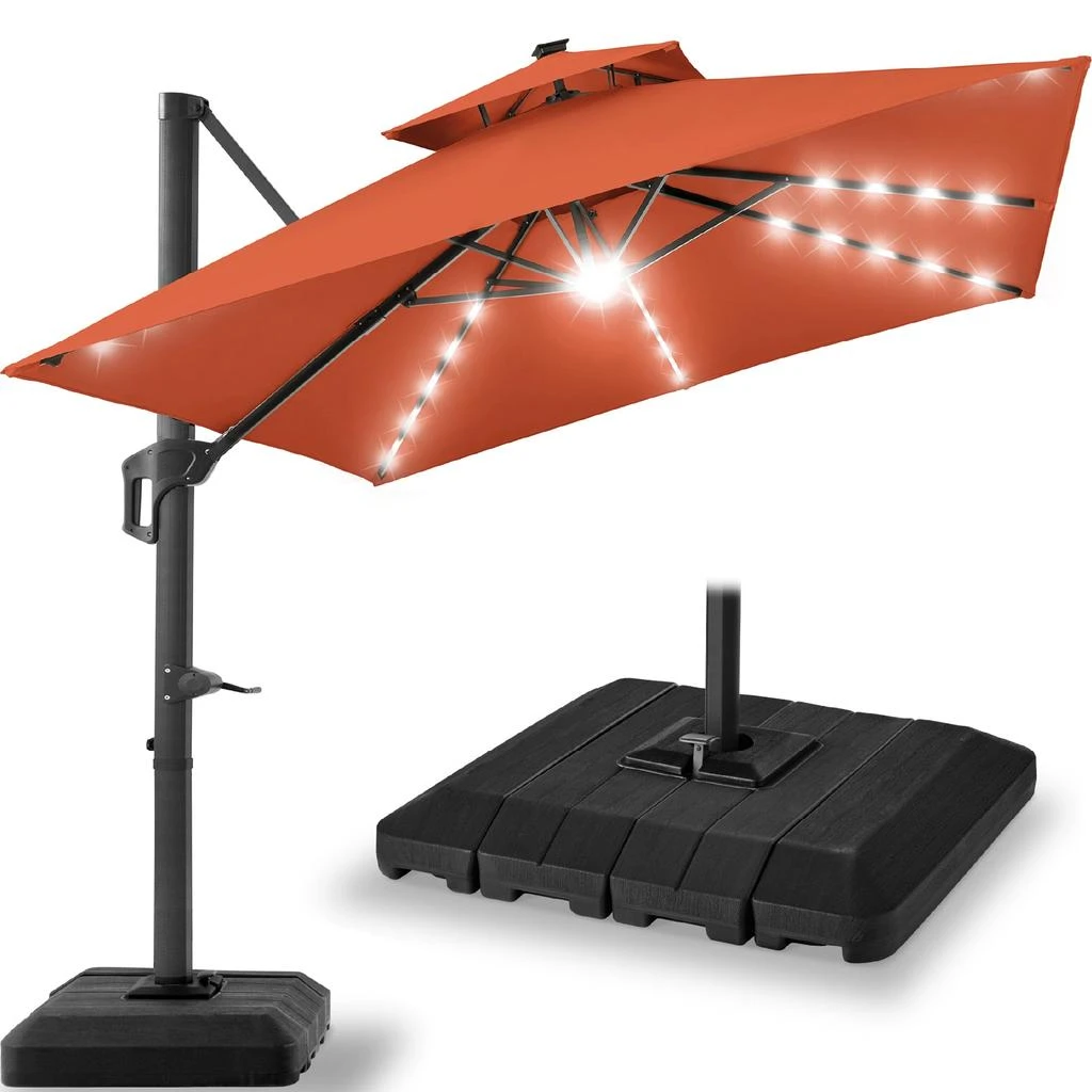 Best Choice Products 12x12ft 2-Tier Square Outdoor Solar LED Cantilever Umbrella w/ 360-Rotating Base