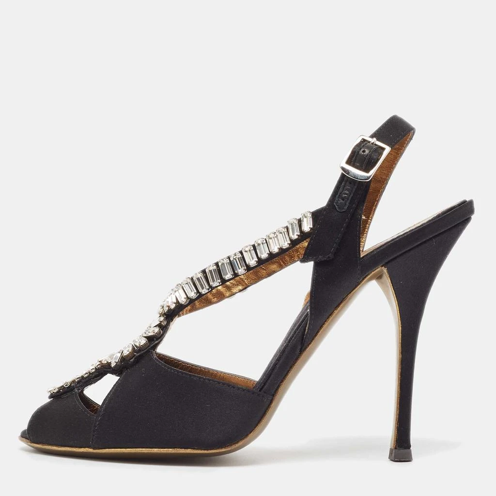 Roberto Cavalli Roberto Cavalli Black Satin Crystal Embellished Slingback Sandals Size 38.5 1
