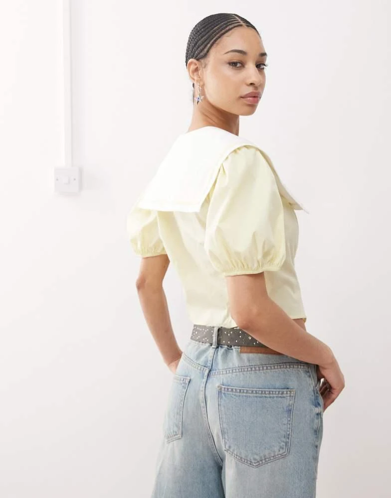 Reclaimed Vintage Reclaimed Vintage cinched in sailor collar blouse in buttermilk yellow 4