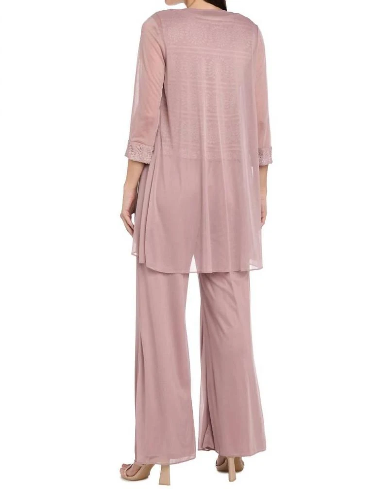 R&M Richards Glitter Embroidered Pant Suit With Pearl Neckline In Mauve 3
