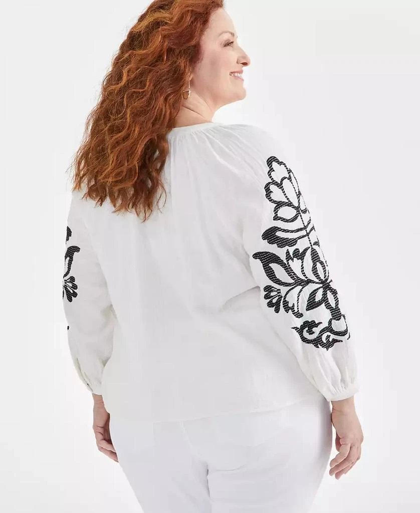 Style & Co Plus Size Tie Neck Cotton Peasant Blouse, Created for Macy's 4