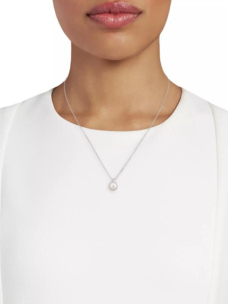 Mikimoto 18K White Gold, 8.5MM Cultured Akoya Pearl & Diamond Necklace