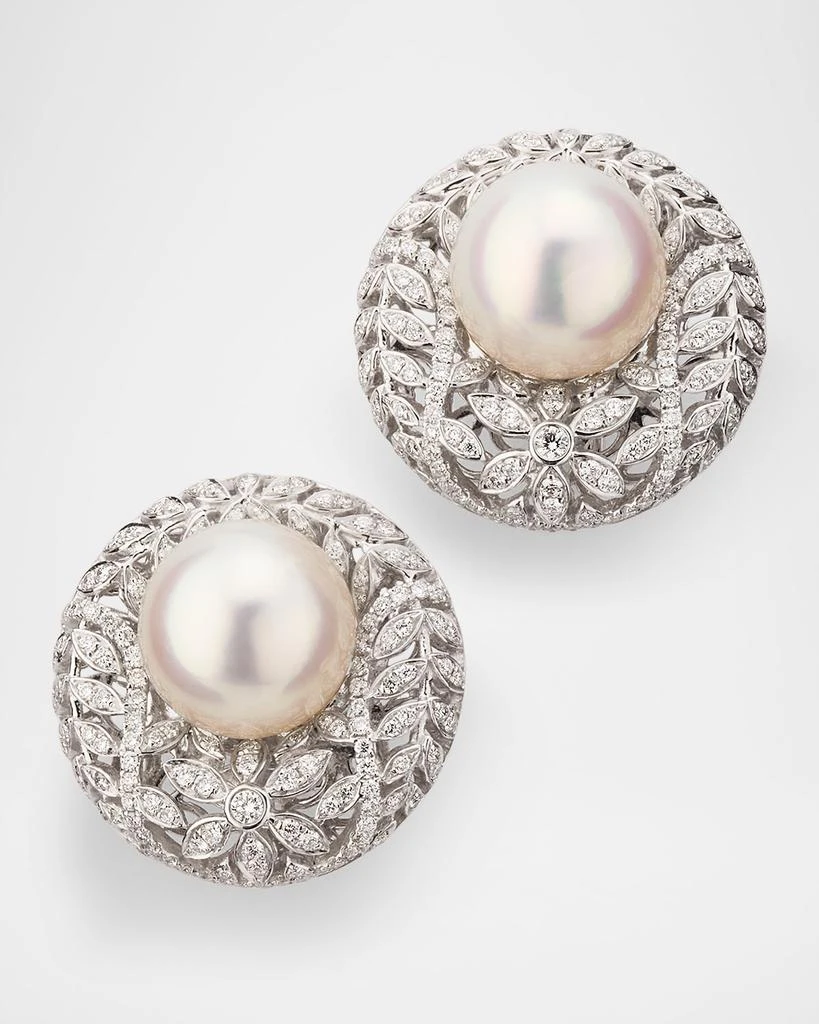 BELPEARL 18K White Gold Diamond Cultured Pearl Earring, Single 1