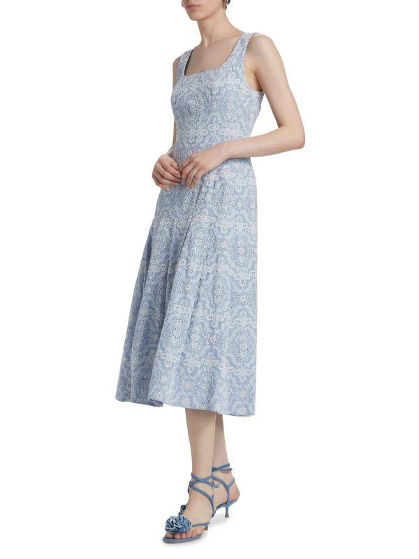 VERONICA BEARD Jolie Eyelet Squareneck Midi-Dress 1