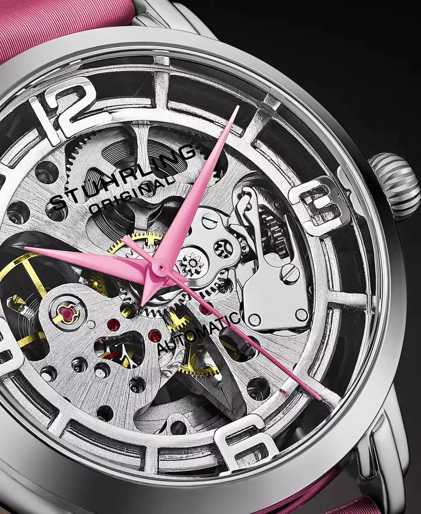 Stuhrling Women's Automatic Pink Genuine Leather Strap Watch 40mm 3