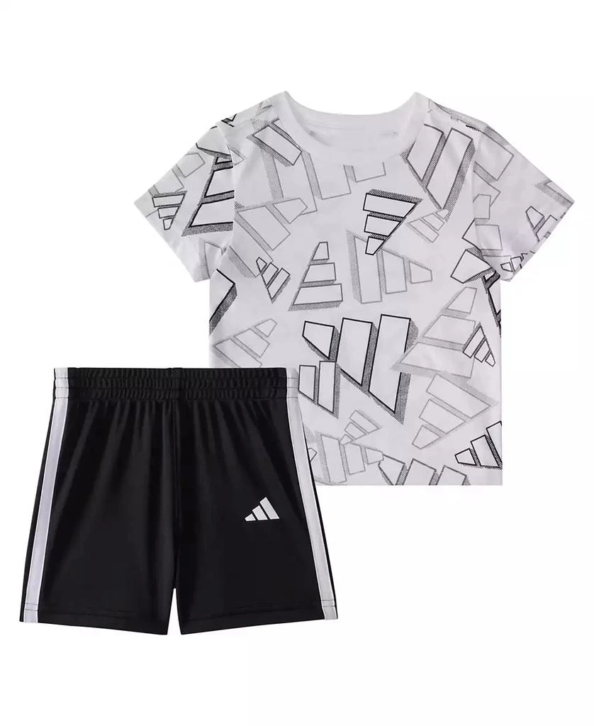 Adidas Baby Boys 2-Piece Short Sleeve Printed 3D Logo Toss T-Shirt and Shorts Set