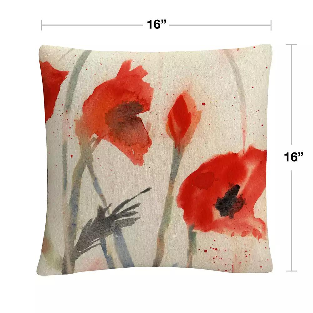 Baldwin heila Golden Red Poppy Light Floral Abstract Decorative Pillow, 16" x 16"
